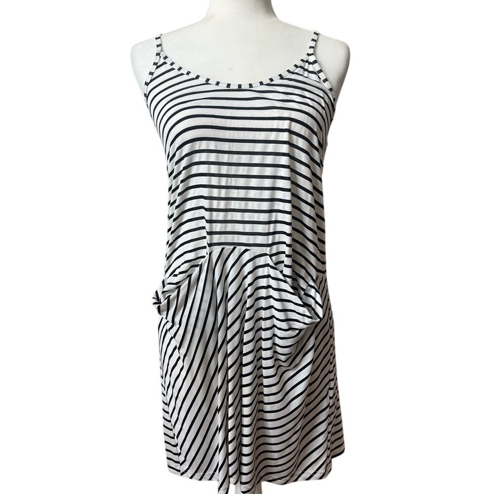 Topshop Striped Sleeveless Mini Dress Beach Cover Up Womens Medium Black White